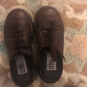Brown Doc Martin slide boots